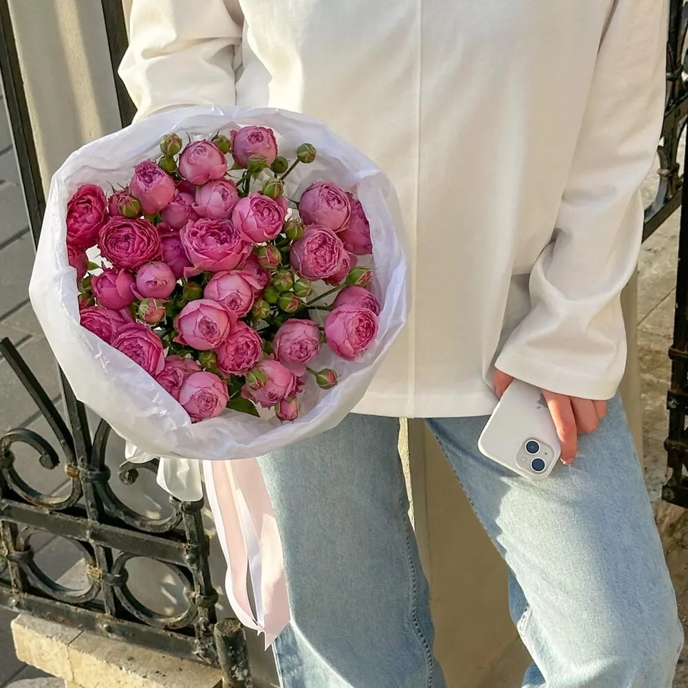 Монобукет кустовой пионовидной розы Misty Bubbles - фото 2